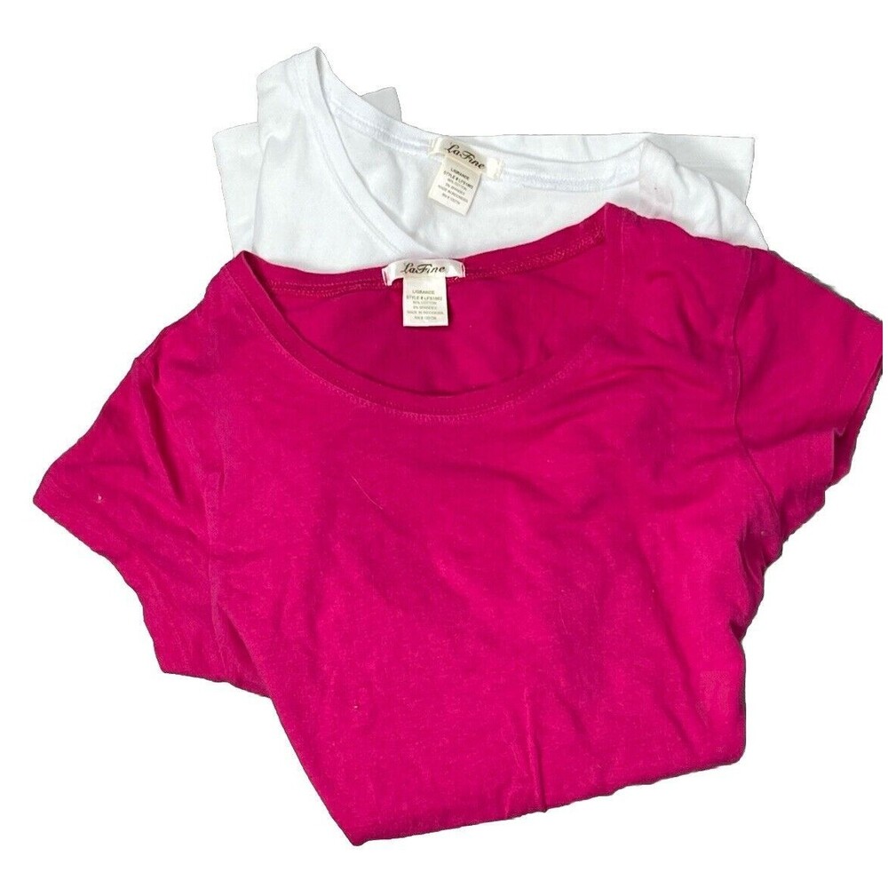 Lot 2 Top Vintage Y2K T Shirt La Fine Short Sleeve Long Stretch White Pink Large